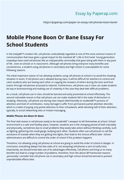 Mobile Phone Boon Or Bane For School Students Speech Essay Example