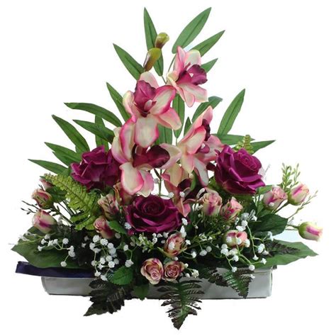 Jardinera flores artificiales cementerio orquideas y rosas Oasis Decor