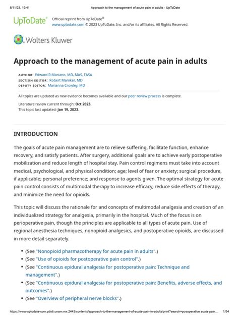 Approach To The Management of Acute Pain in Adults - UpToDate | PDF ...