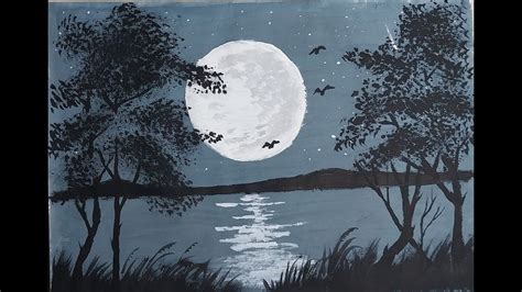 Full Moon Night Night Landscape Landscape Drawings Views Outdoor