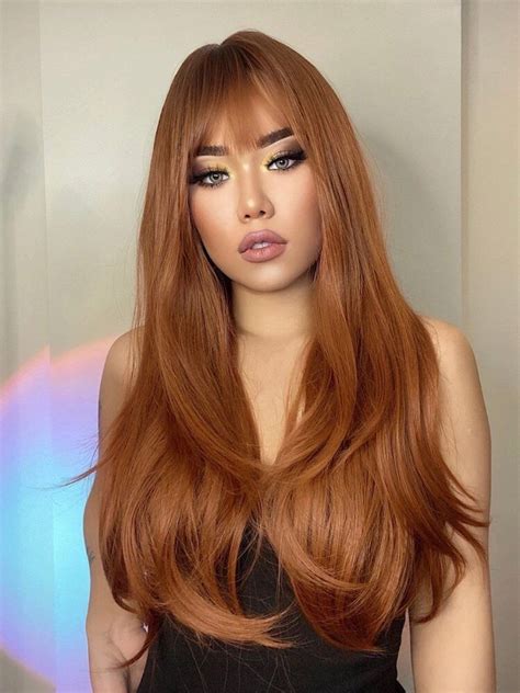 Great Quality Natural Long Curly Synthetic Wig With Bangs Rust Etsy Em 2022 Cabelo Cabelo