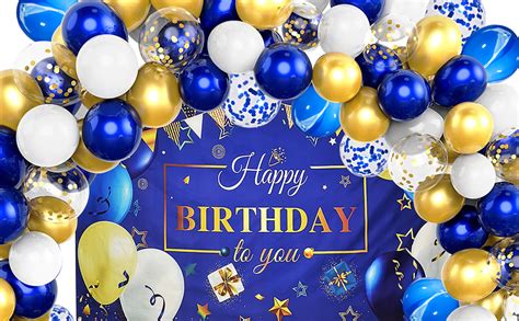 Yinqin 63 Pcs Navy Blue Gold Happy Birthday Party Balloons With Happy Birthday