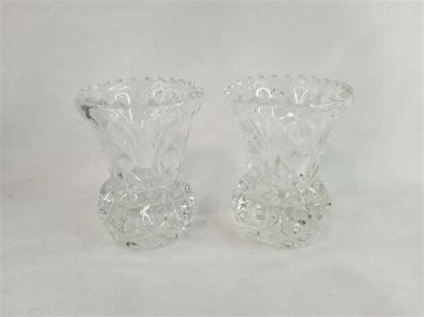 Vintage Clear Glass Toothpick Holder Mid Century Pineapple Pattern Set Of Two Ebay