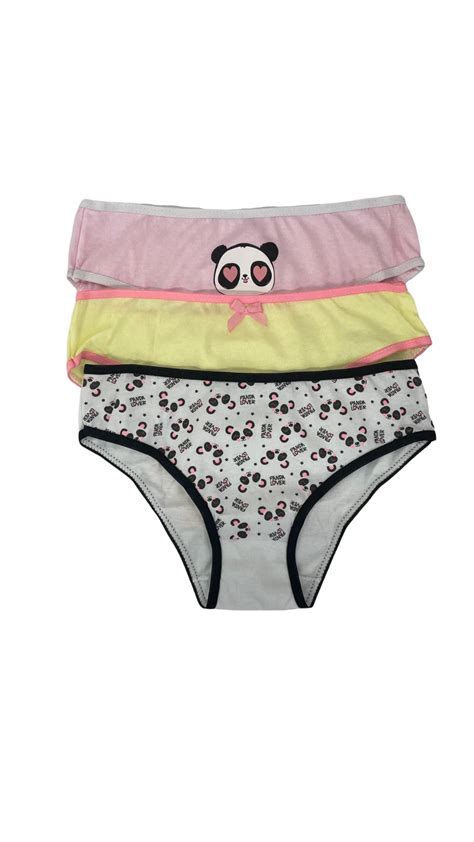 Kit 3 Calcinhas Infantil Panda Lovers 100 algodão Confecções Folly Lingerie Infantil no Atacado