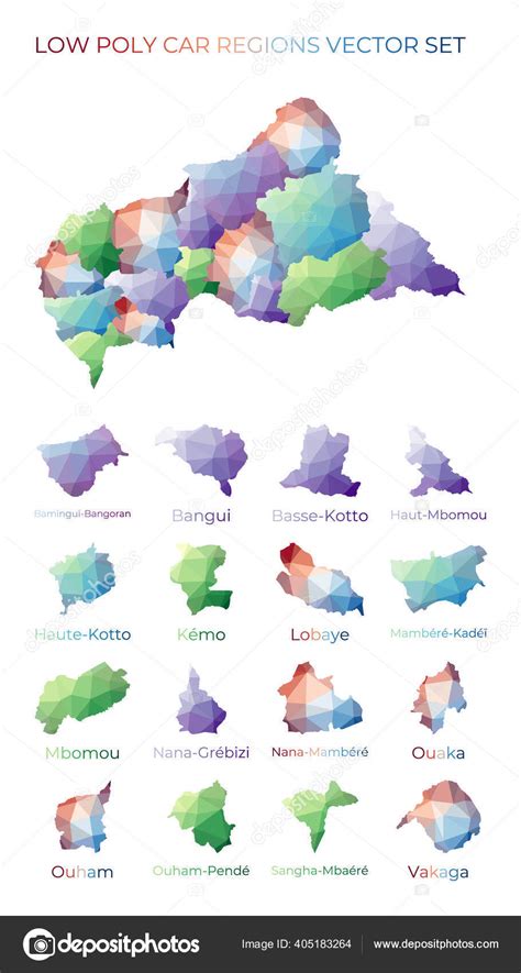 Central African Low Poly Regions Polygonal Map Of CAR With Regions