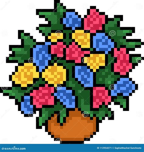 Vector Pixel Art Colorful Flower Pot Stock Vector - Illustration of artificial, colorful: 112954271