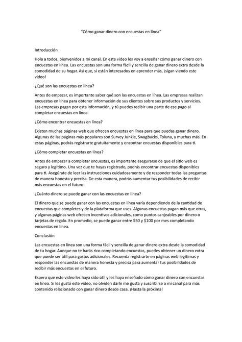 Guion de Cómo ganar dinero con encuestas en línea Cómo ganar dinero