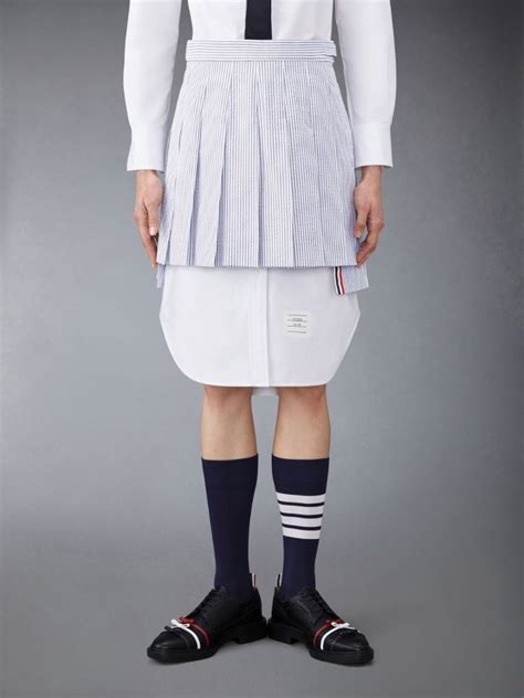 THIGH LENGTH DROPPED BACK PLEATED SKIRT IN SEERSUCKER Thom Browne