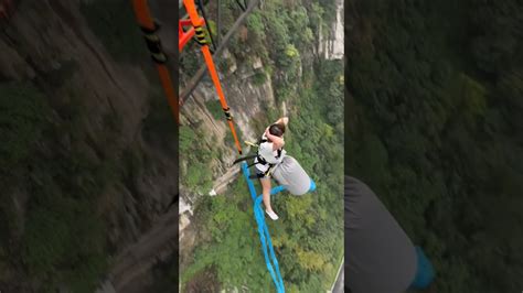 Incredible Footageof A Daredevil Bungee Jumper Jumping From A Bridge