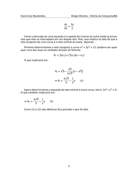 Exercícios Resolvidos Reta normal PDF