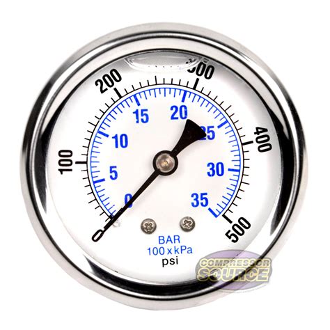 Liquid Filled Psi Center Back Mount Air Pressure Gauge With