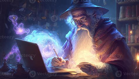 Digital Wizard Operating Laptop Beautiful Painting Image 22311331 Stock