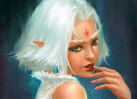 Hd Wallpaper Fantasy Elf Blue Eyes Face Girl Pointed Ears Short Hair Wallpaper Flare