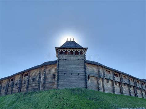 Wooden Fortress Wall Against The Sky Medieval Fortress With High Walls