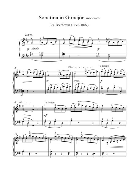 Sonatina In G Major Sheet Music Beethoven Lv Piano Solo