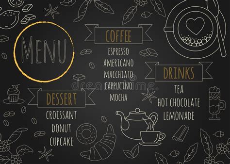 Restaurant Coffee Menu Design With Chalkboard Background Stock Vector