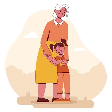 Premium Vector Grandmother And Granddaughter Hug Vector