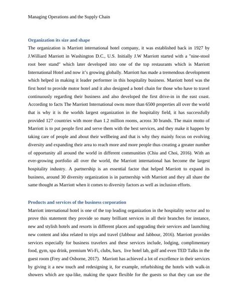 Managing Operations And The Supply Chain A Case Study Of Marriott