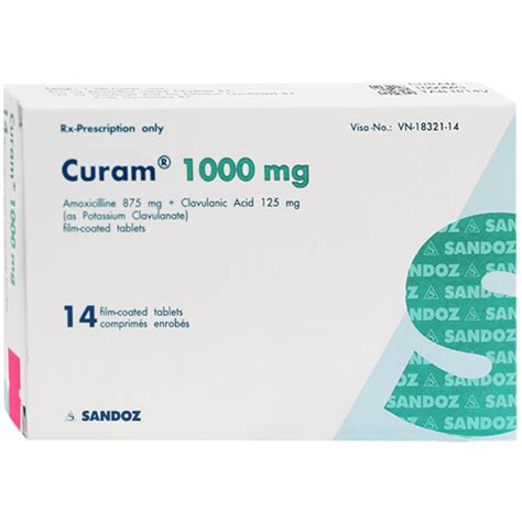 Thuốc Curam 1000mg Sandoz điều trị nhiễm khuẩn 2 vỉ x 7 viên Nhà