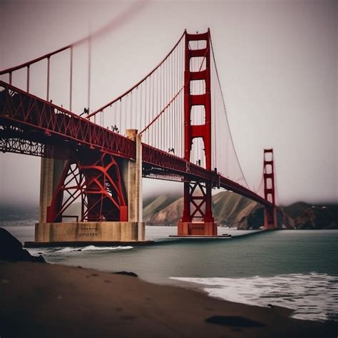 Premium Photo | A golden gate bridge with a red bridge in the background