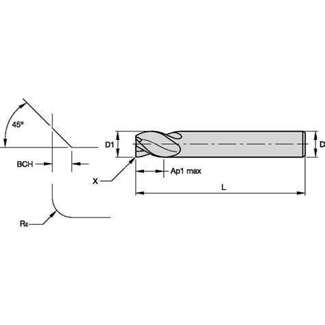 Widia Corner Radius End Mill 3 8 Dia 7 8 LOC 0 0300 Radius 4