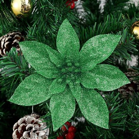 Yueshop Pcs Glitter Christmas Flowers With Artificial Poinsettia