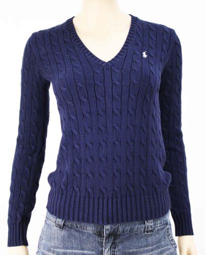 Polo Ralph Lauren Sport Womens Navy Blue V Neck Cable Knit Sweater