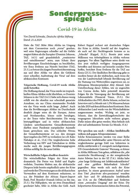 Special Press Review Covid 19 In Africa Deutsche Afrika Stiftung E V