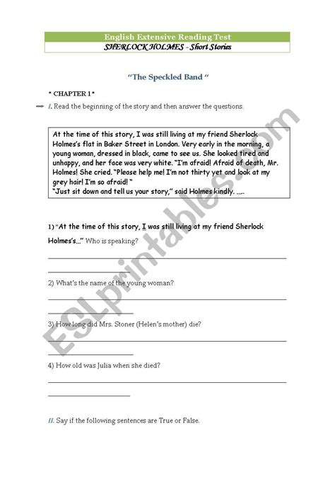 Sherlock Holmes Text Reading Comprehension Tasks ESL 44 OFF