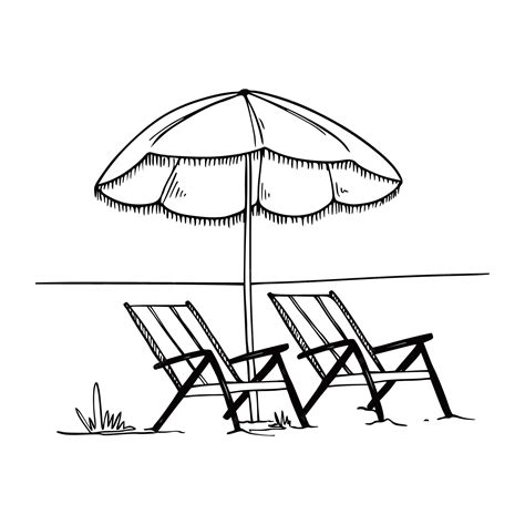 Premium Vector Black Line Art Twin Beach Chairs Umbrella