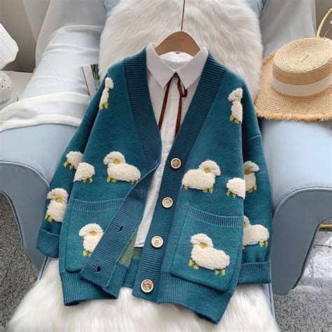 Sheep Cardigan Lamb Print Cardigan Knitted Cardigan Etsy