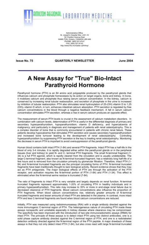 A New Assay for "True" Bio-Intact Parathyroid Hormone