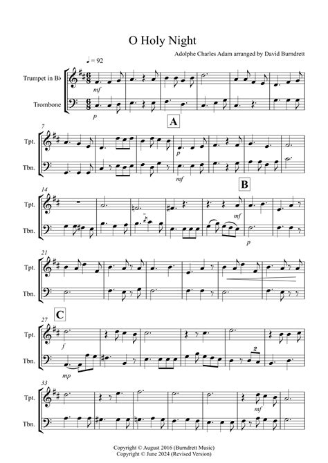 O Holy Night For Trumpet And Trombone Duet Arr David Burndrett Sheet