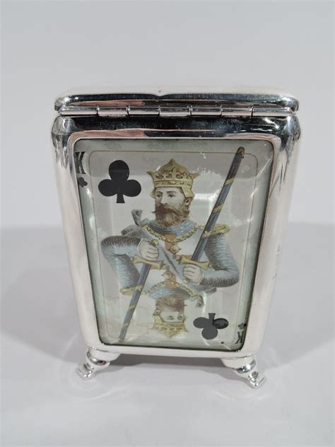 Fine English Edwardian Sterling Silver Playing Cards Box For Sale At