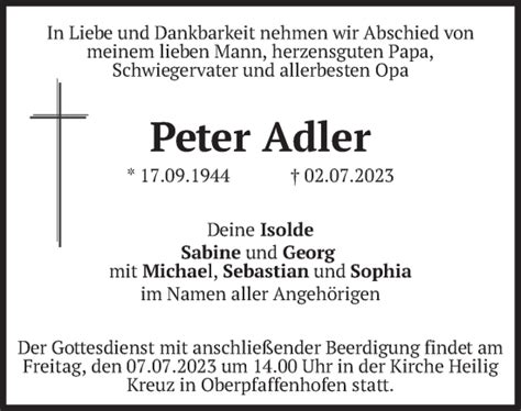 Traueranzeigen Von Peter Adler Trauer Merkur De