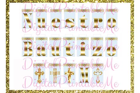 Nuestro Bautizo Banner Blue Gold Baptism Graphic By Digitalprintableme