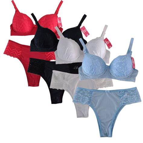 kit 4 Conjuntos Lingerie Plus Size Reforçado Sutiã Calcinha INTIMAS LINGERIE Conjunto de
