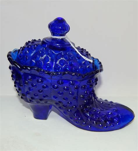 Cobalt Blue Covered Hobnail Shoe Dish 1800