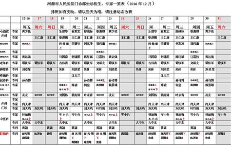 河源市人民医院网站 河源市人民医院门诊部坐诊医生、专家一览表（2016年12月）