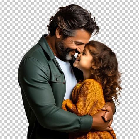 Premium PSD A Brunette Father With A Beard Hugs And Kisses His Daughter Closeup White Background
