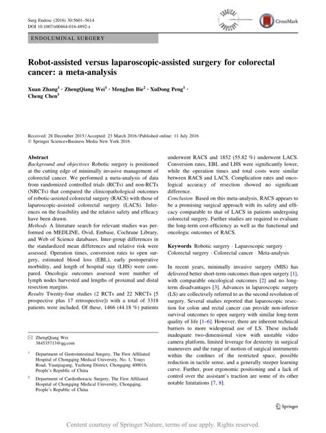 Robot Assisted Versus Laparoscopic Assisted Surgery For Colorectal