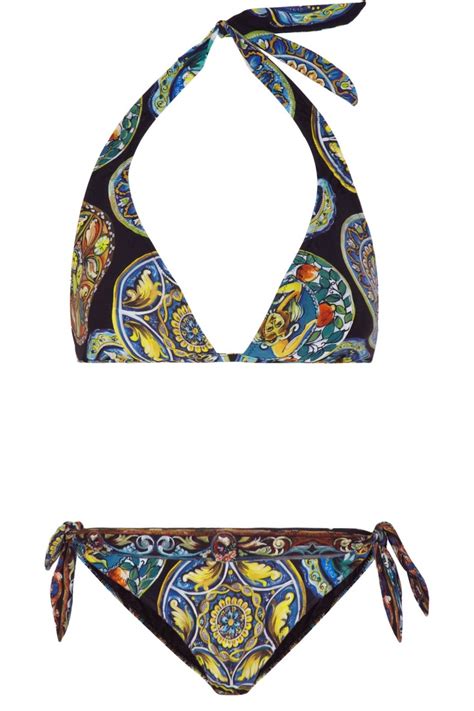 Dolce Gabbana Printed Halterneck Bikini Net A Porter