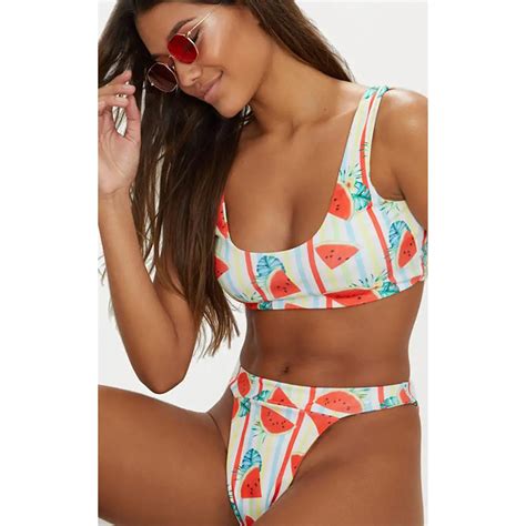 Sexy Brazilian Bikini Women Fruit Print Swimwear Pad Swimsuit Crop Top