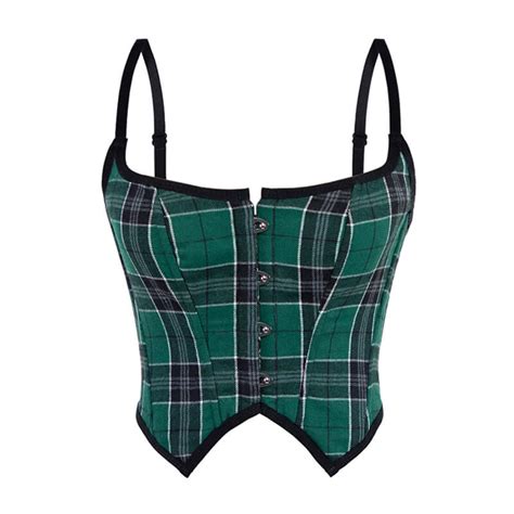 Corset Top Cami Top Green Plaid Corset Nanbin Wholesale