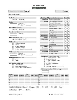 Fillable Online Readership Ad Content Analysis Form Readership