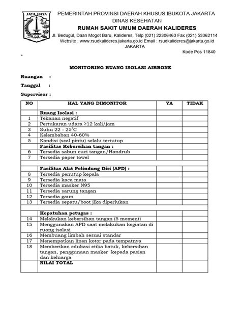 Form Ipcn Monitoring Ruang Isolasi Pdf