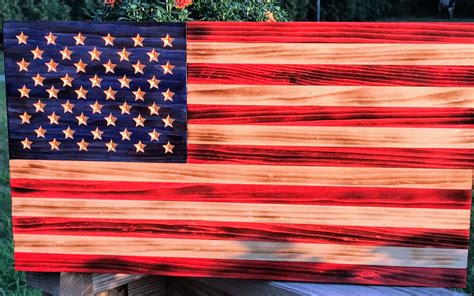 Rustic Burnt Wood American Flag Etsy