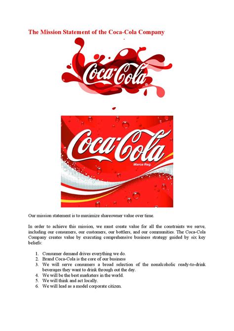 Coca Cola Mission Statement Coca Cola Mission Statement Of Coca