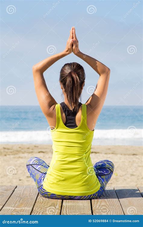 Asian Woman Practicing Yoga At Beach Stock Photo Image Of Outdoors