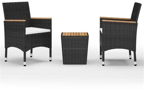 VidaXL 3 Tlg Bistro Set Poly Rattan Akazienholz Schwarz 3058366 Ab